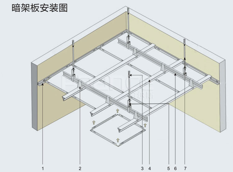 柏尔斯办公室冲孔铝扣板吊顶产品安装示意图